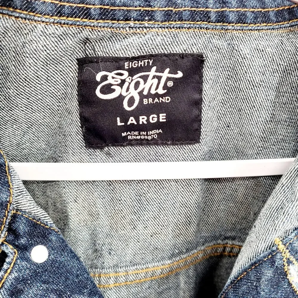 Eighty Eight Blue Jean 420 Don't Trip Stay Trippy Trucker Jacket Men's Size L